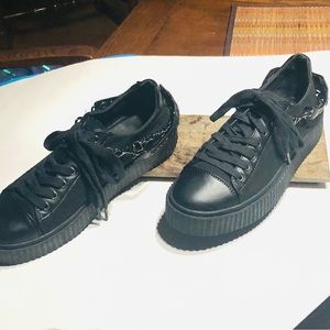 Women’s Black Platform Lace-Up Sneakers